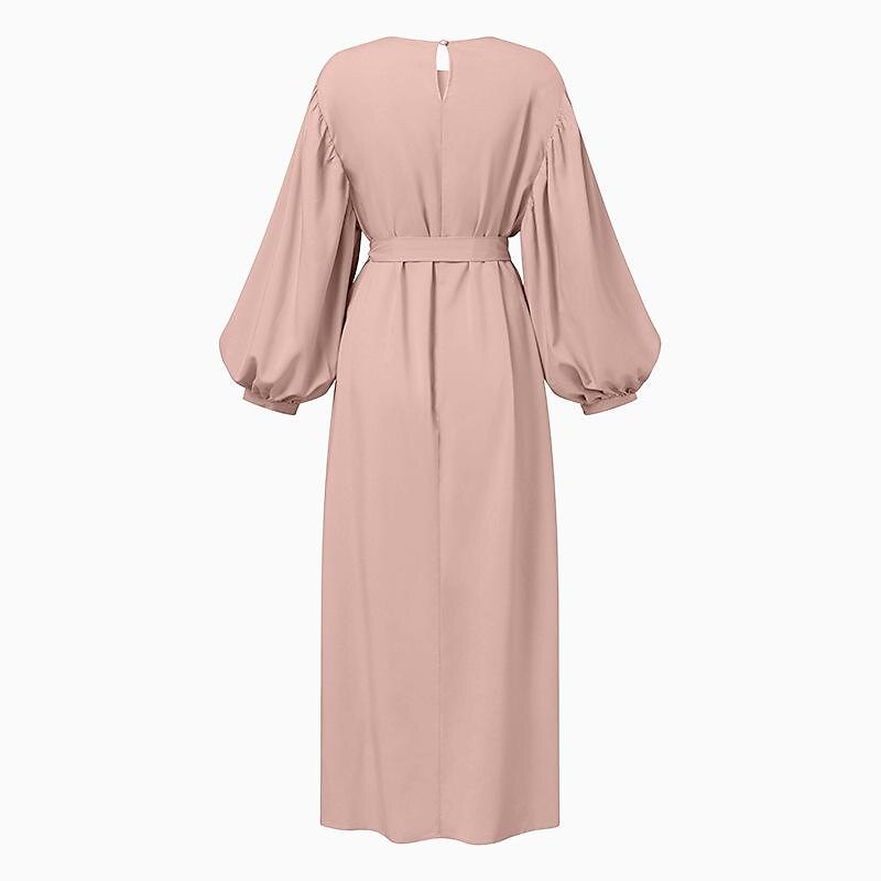 conjunto com vestido abaya feminino vestido maxi muçulmano árabe com cinto vestido religioso árabe saudita lenços hijab cachecol envoltório headpiece ramadan religioso 2 peças feminino ramadan árabe de 2025 por $42.99 –P3