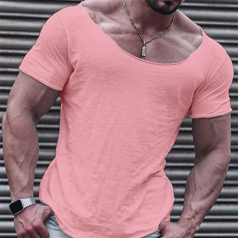 Voor heren T-shirt Informele stijl Korte mouw Strakke ronde hals Zomer Effen Modieus Ontwerper Casual Straat Sport Feestdagen Zwart Wit Roze Top T-shirt voor mannen 2025 - $15.49 –P2