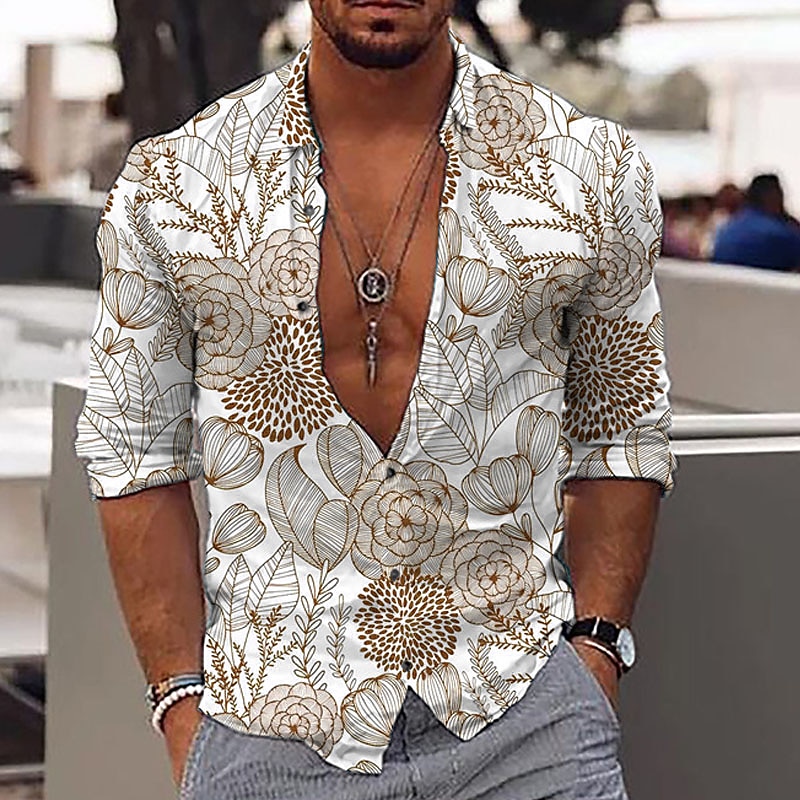 Men's Floral Shirt Button Up Shirt Long Sleeve Fashion Designer Casual Outdoor Vacation Daily Fall Collar 3D Print Button-Down Black Blue Brown 2025 - $24.99 –P4