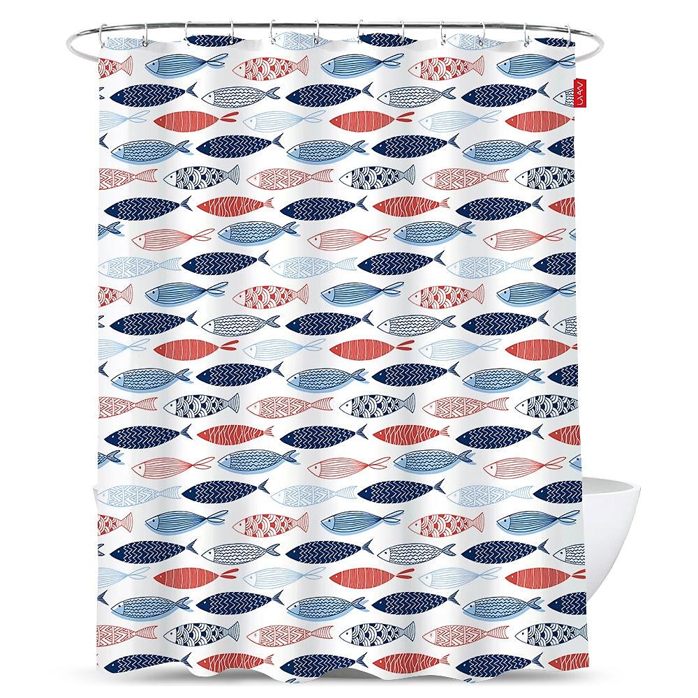 Závěs na sprchu s háčky 180cm*180cm(70"*70") Polyester pratelný voděodolný vzor barevných ryb pro děti abstraktní moderní kreslený vzor 2025 - $28.99 –P8
