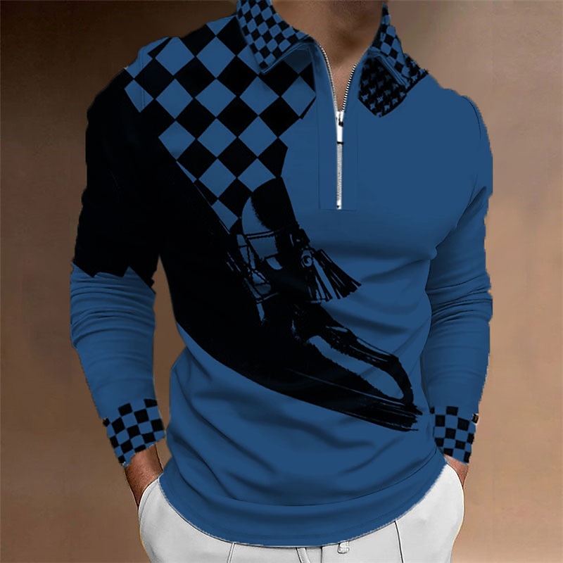 Music Festival Men's Plaid Music Zip Polo Shirts Golf Shirt Long Sleeve Polo Shirts Collared Shirts Casual Vacation Wear Festival Wear Party Outfits 3D Print Quarter Zip Polo Black Yellow Red 2025 - $23.99 –P2