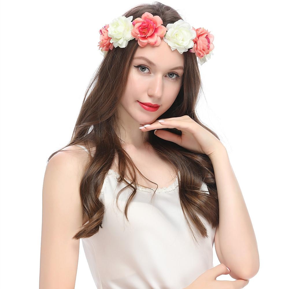 fascia del fiore rosa corona floreale di boho cerchio dei capelli della ghirlanda copricapo della boemia copricapo donne del copricapo corona delle ragazze fasce per capelli a foglia decorazione del del 2025 a $17.99 –P15
