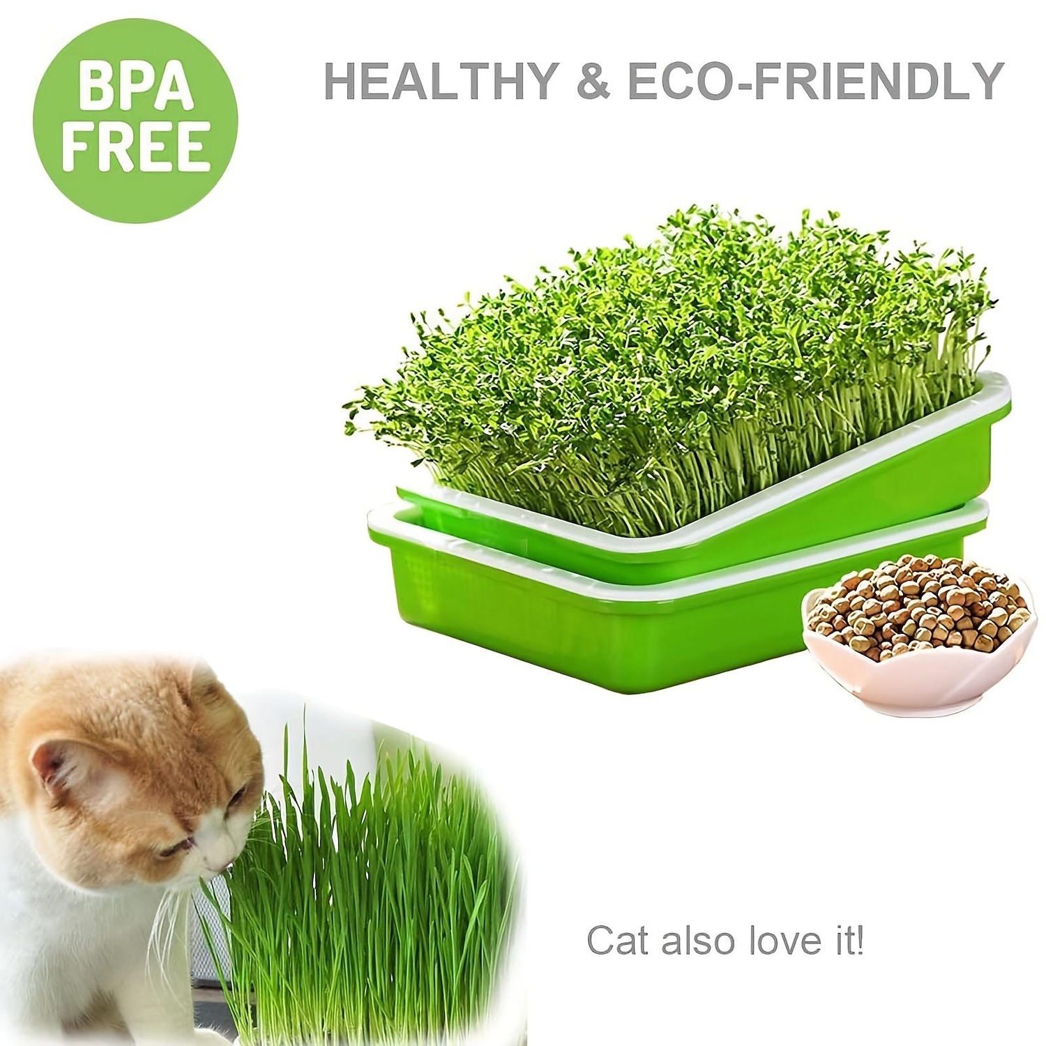 vassoio per germogli di semi, senza bpa pp senza suolo grande capacità kit contenitore per germinazione coltivatore di erba di grano sano per giardino home office del 2025 a $10.99 –P4