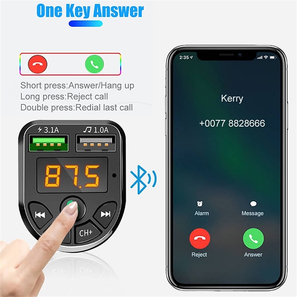 TrAdE Shop Traesio - Trasmettitore Vivavoce Bluetooth Con Display Fm Lettore Usb Mp3 Modulatore Auto 4854502