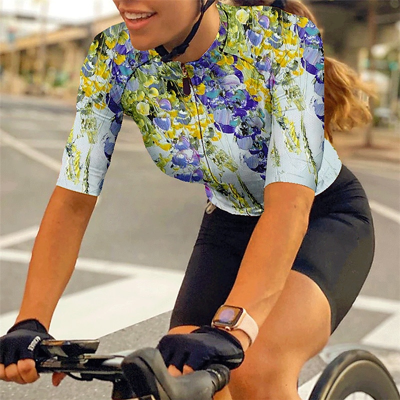 Women's Cycling Jersey Short Sleeve Bike Jersey Top with 3 Rear Pockets Mountain Bike MTB Road Bike Cycling Breathable Quick Dry Moisture Wicking Reflective Strips Yellow Pink Red Graphic Floral 2025 - $28.99 –P11