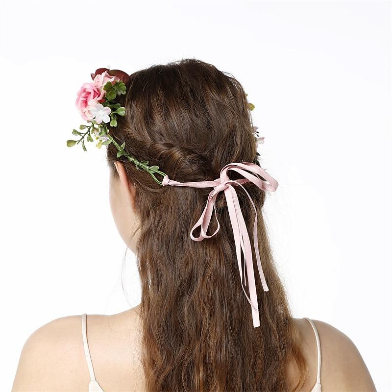 fascia del fiore rosa corona floreale di boho cerchio dei capelli della ghirlanda copricapo della boemia copricapo donne del copricapo corona delle ragazze fasce per capelli a foglia decorazione del del 2025 a $13.49 –P11