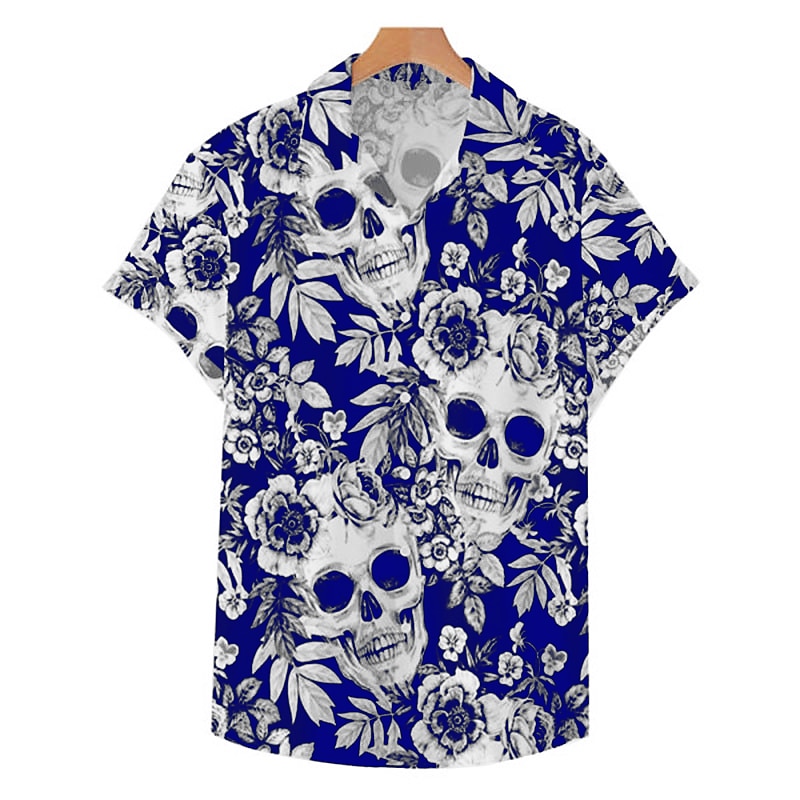 Homme Crânes Chemise Chemise hawaïenne Chemise Aloha Manche Courte Chemise Col rabattu Mode Design Décontractées Plein Air Casual du quotidien Noir / Blanc Rouge Bleu S M L de 2025 ? $24.99 –P4