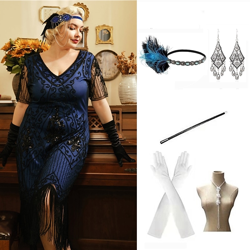 A nagy Gatsby Déli Flapper ruha Ruhák Felszerelések A nagy Gatsby Esküvői Vendég Flitter Rojt Flitter Rojt V-alakú Női Álarcos mulatság Diákbál Buli és este Esküvői fogadás Felnőttek Ruha Kesztyűk 2025 - $63.99 –P5