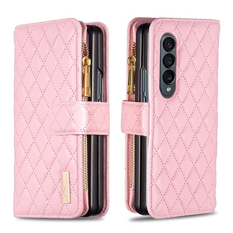 телефон Кейс для Назначение SSamsung Galaxy Z-сгиб 6 Z Fold 5 Z Fold 4 Z Fold 3 Чехол Кошелек для карт Флип Молния Слоты для держателей карт Однотонный Геометрический рисунок ПК Кожа PU 2025 - $24.99 –P12