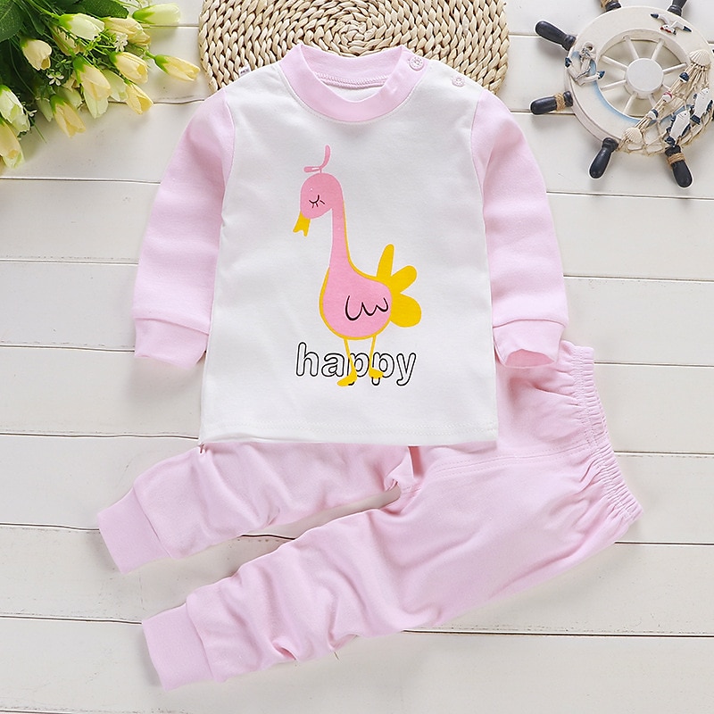 Barn Pojkar 2 delar T-shirt och byxa Långärmad Uggla A01 A02 Djur Tecknat Crewneck Sommar Vår Grundläggande Hem 3-7 år 2025 - $10.49 –P16