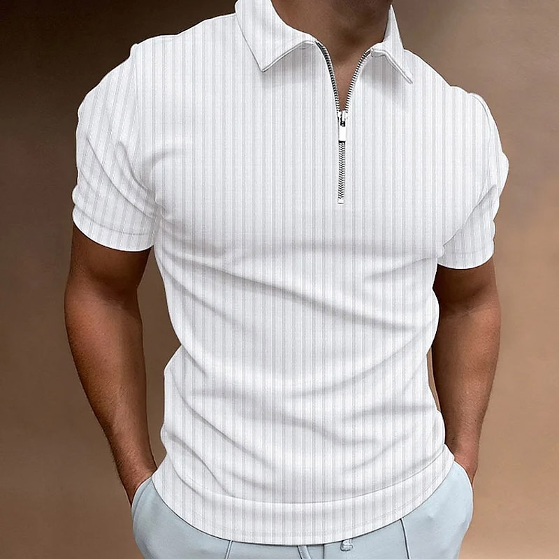 Men's Polo Shirt Golf Shirt Work Daily Wear Turndown Quarter Zip Short Sleeve Fashion Classic Style Plain Half Zip Quarter Zip Summer Regular Fit Light Blue Black White Navy Blue Light Grey Apricot 2025 - $18.99 –P2
