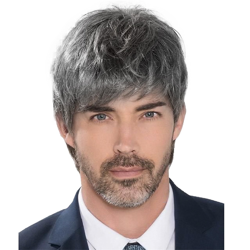 Men's Puffy Short Curly Wig Head Cover High Temperature Silk Rose Net Grandma Grey 2025 - $28.99 –P1