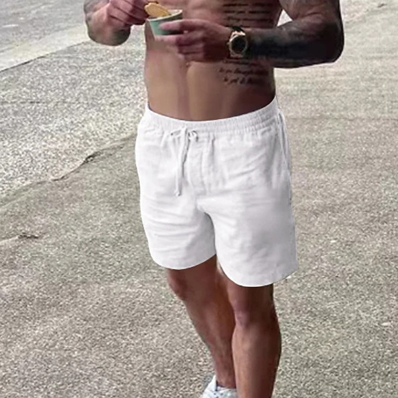 Homens Calção Shorts de linho Shorts de verão Shorts de praia Com Cordão Cintura elástica Tecido Respirável Macio Curto Casual Diário Feriado Roupa de rua Havaiana Preto Branco Micro-Elástica de 2025 por $17.99 –P6