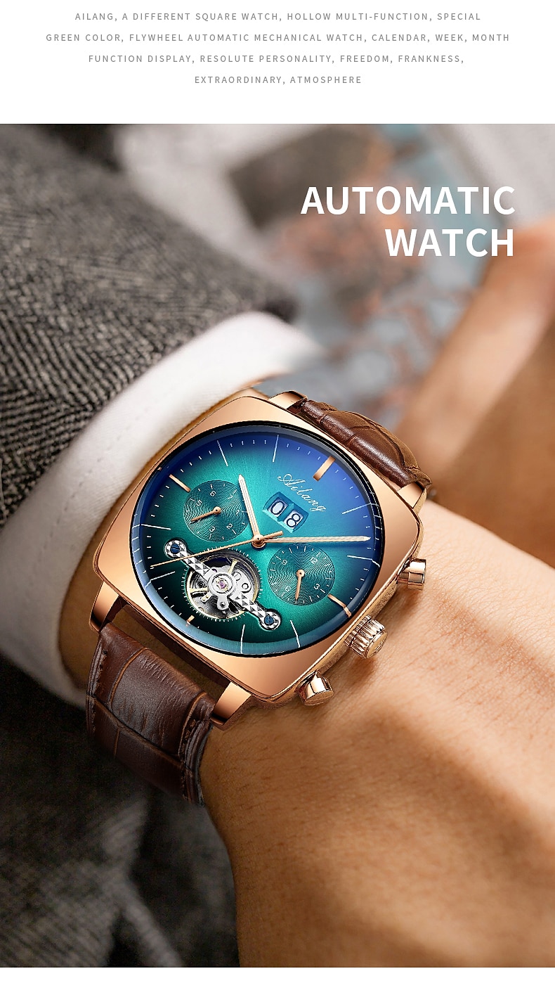 Amazon.com: AILANG Brand Men Automatic Self-Wind Watches Leather Skeleton  Tourbillon Mechanical Clock Male Rose Gold Shell Watch New -513 : Clothing,  Shoes & Jewelry