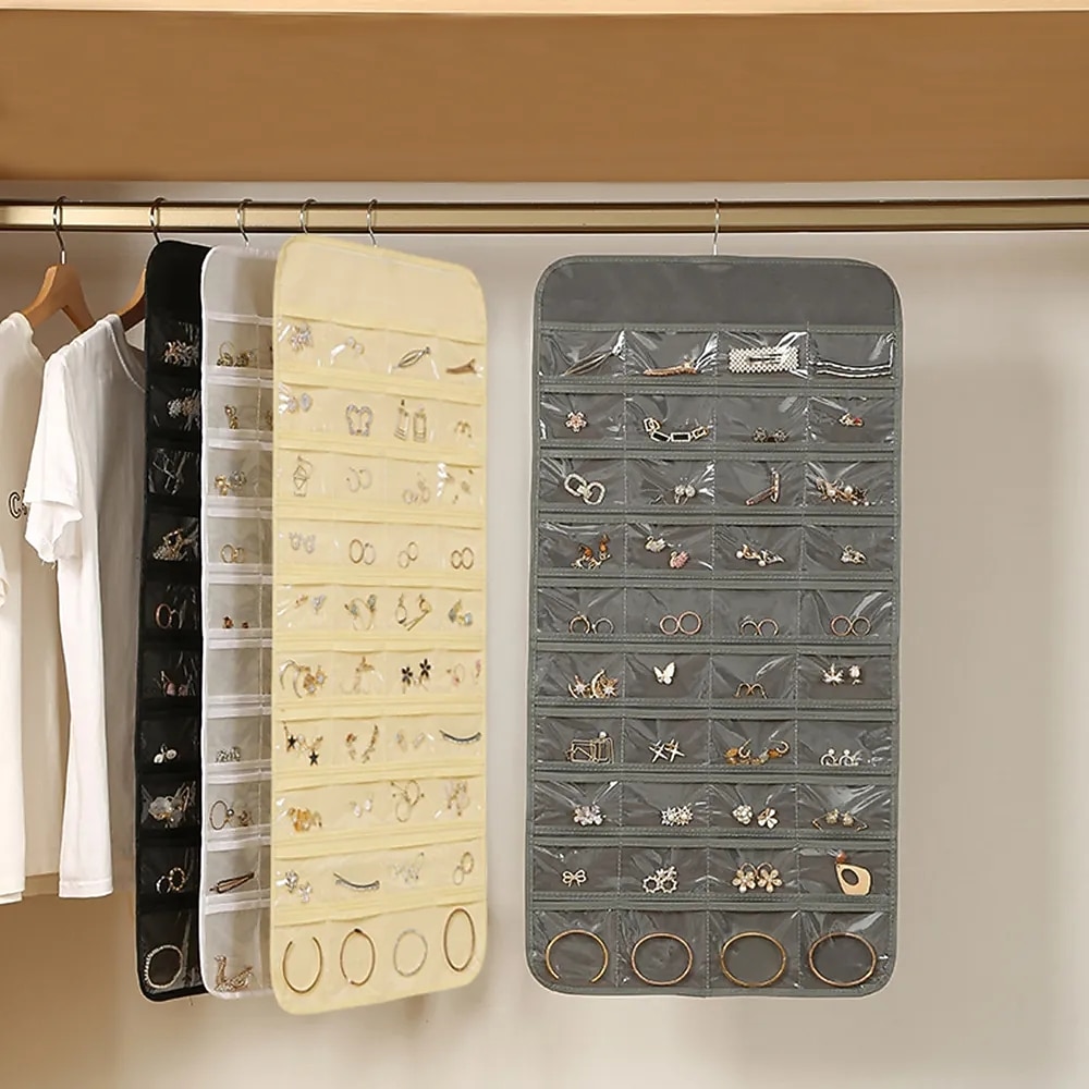 48grids hengende smykker oppbevaring øredobber halskjede armbånd hengende gjennomsiktig veske med rom holder organisator 2026 - $19.99 –P1