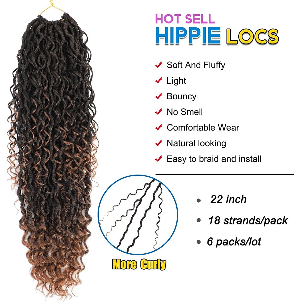 5 Packs Boho Goddess Locs Crochet Hair 22inch River Faux Curly