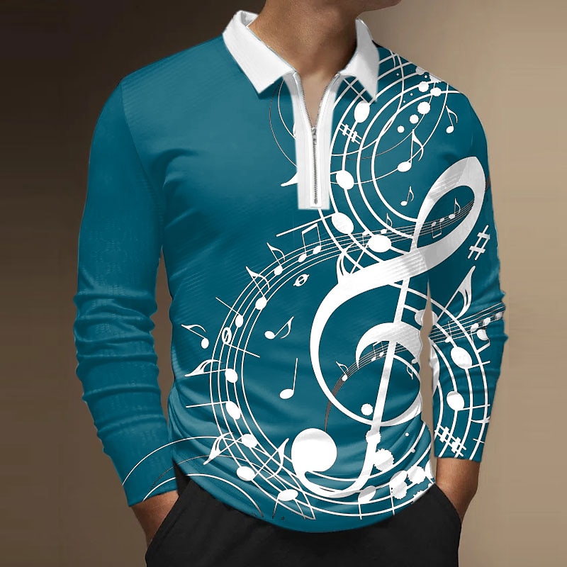 Festival de Música Homens Música Camisas Polo com zíper Camisa de golfe Manga Longa Camisas polo Camisas de colarinho Casual Roupas de férias Roupas para festivais Trajes de festa Impressão 3D Polo de 2025 por $23.99 –P6