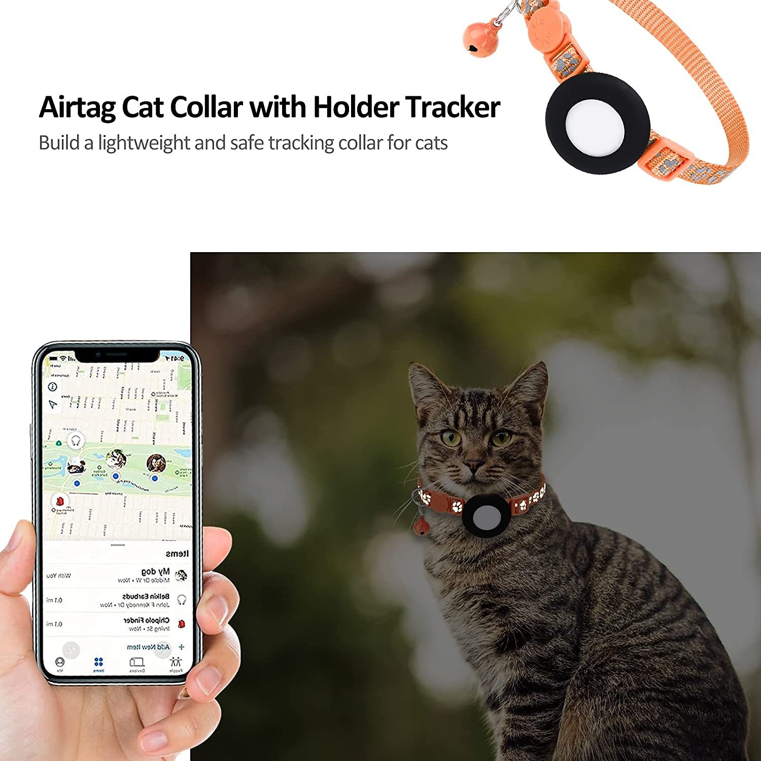 For Airtag Case and Cat Collar Pet Collar for Airtag Foot Print Collar Pet Collar With Bell  Reflective Collar（no tracker） 2026 - $28.99 –P14