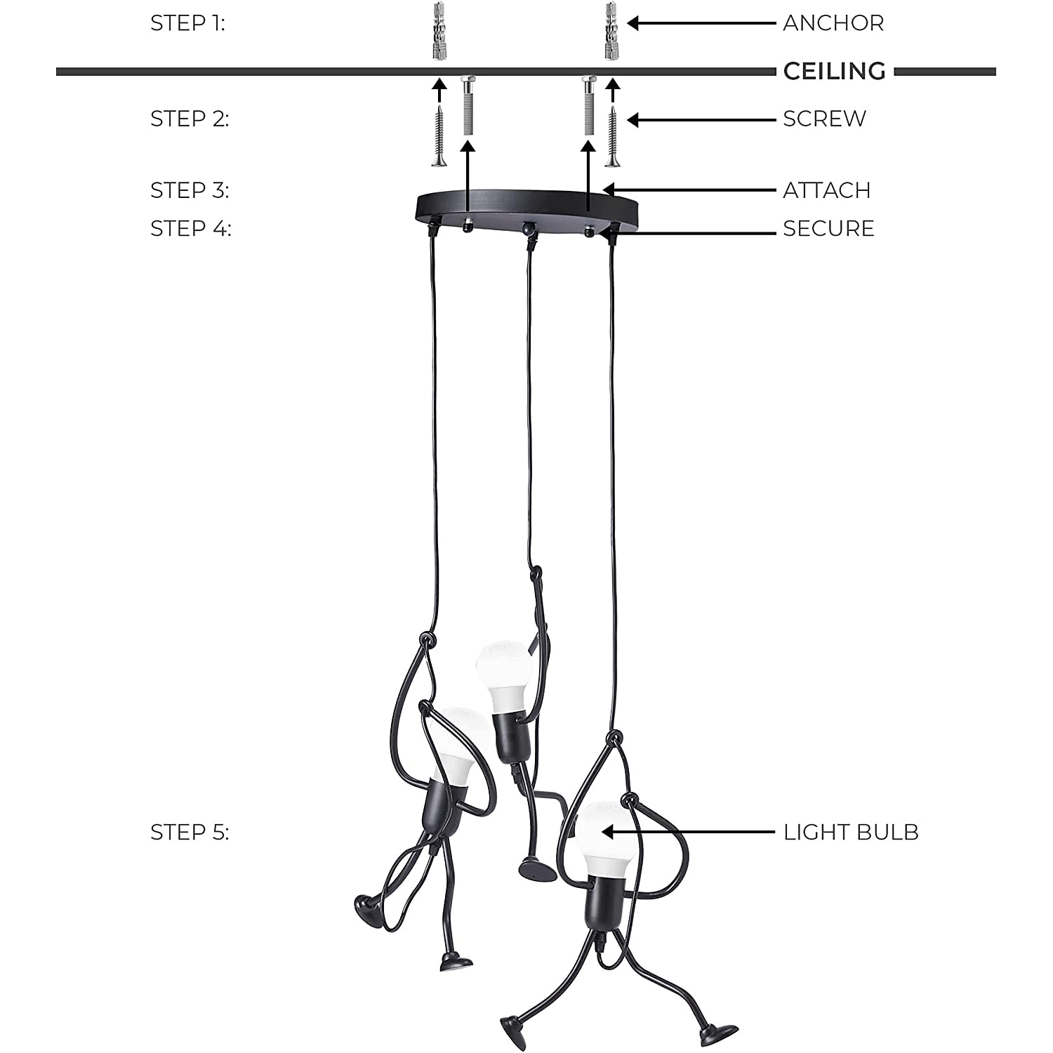 Swinging Humanoid Light Fixture 1-3 Light Mount Modern Black Industrial Ceiling Lamp Stick Figure Lighting Chandelier for Kitchen Island Hallway Bedroom Dining Room Entryway 2026 - $70.99 –P2