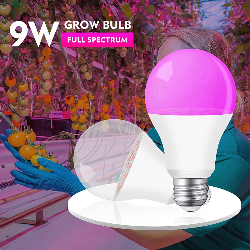 LED Grow Light Bulbs 9W Full Spectrum 300lm B22 E26/E27 A70 18 LED Beads Pink 2026 - $14.49 –P1