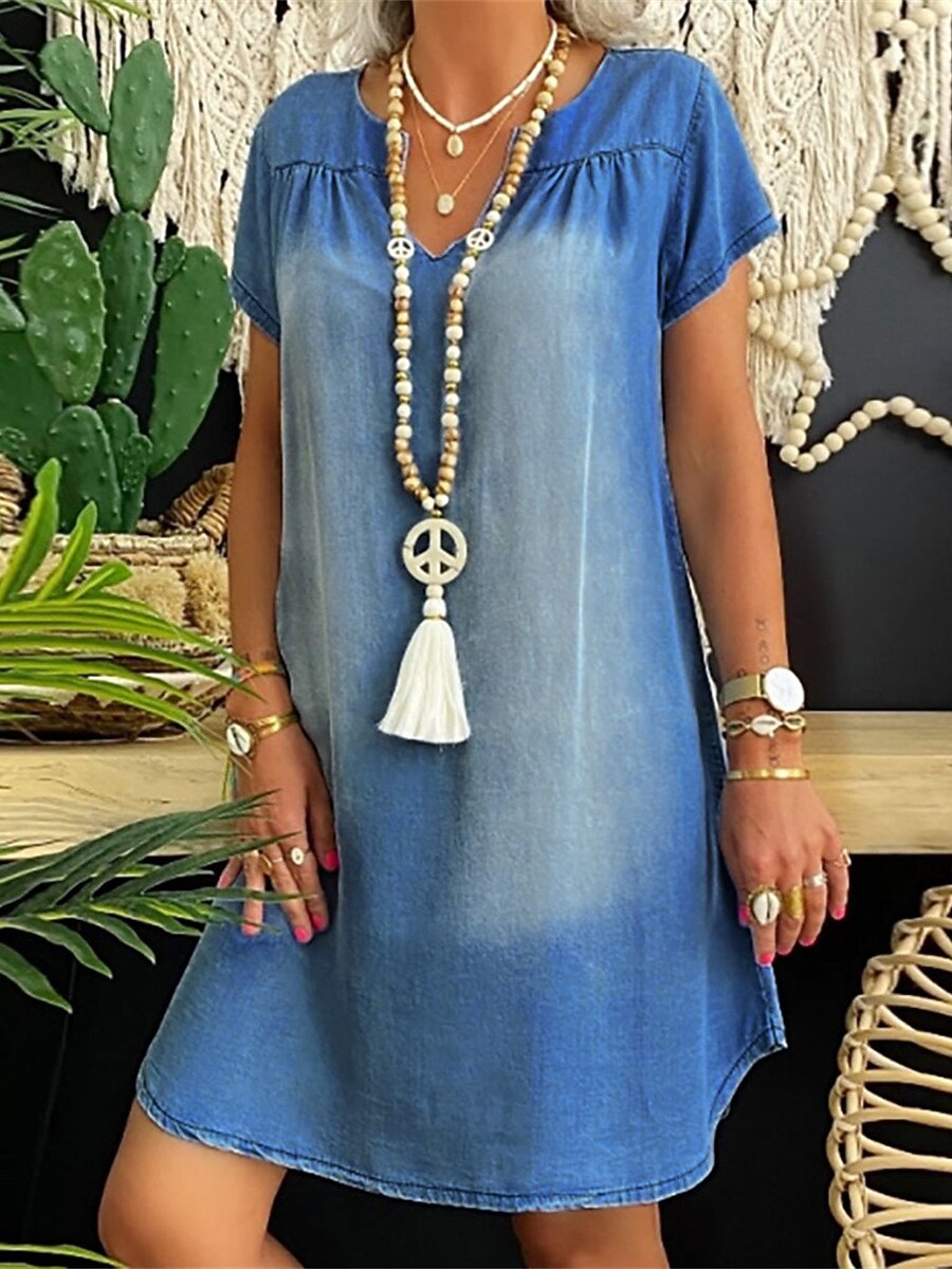 Women's Denim Dress Casual Dress Midi Dress Denim Fashion Casual Outdoor  Daily Vacation V Neck Ruched