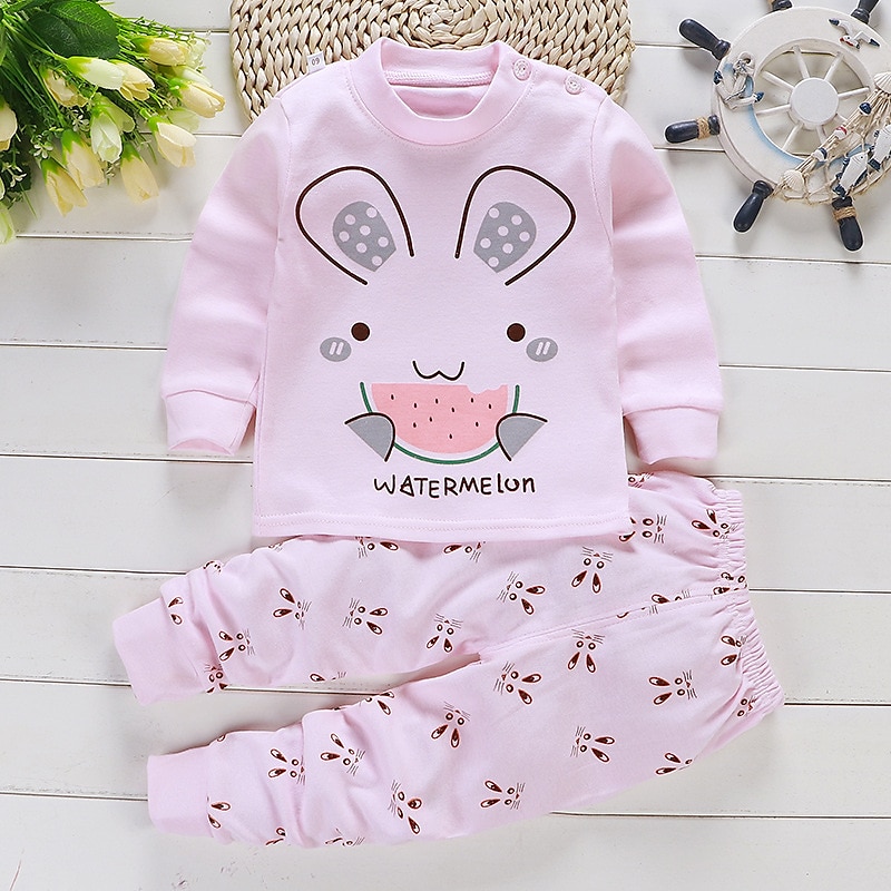 Barn Pojkar 2 delar T-shirt och byxa Långärmad Uggla A01 A02 Djur Tecknat Crewneck Sommar Vår Grundläggande Hem 3-7 år 2025 - $10.49 –P6