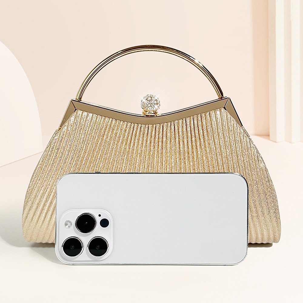 sac à main de soirée élégant en or pour femme – sac à main métallique plissé avec poignée en strass pour femme, mariage, fête et événements officiels de 2025 ? $26.99 –P5
