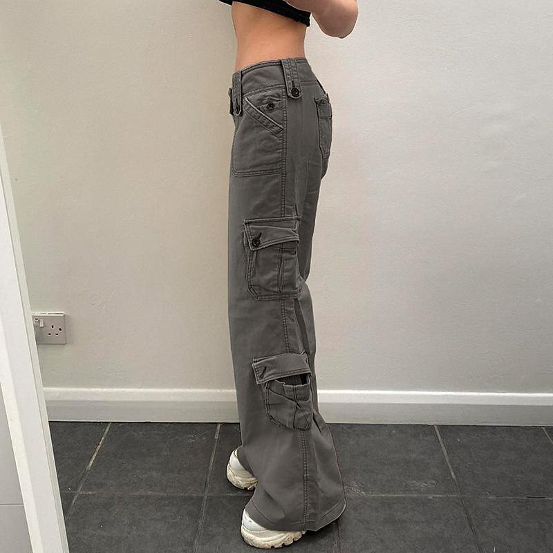 Women‘s Jeans Cargo parachute pants Baggy Full Length Cotton Denim Wide Leg Baggy Micro-elastic Fashion Casual Daily Black Grey S M 2023 - US $36.99 –P6