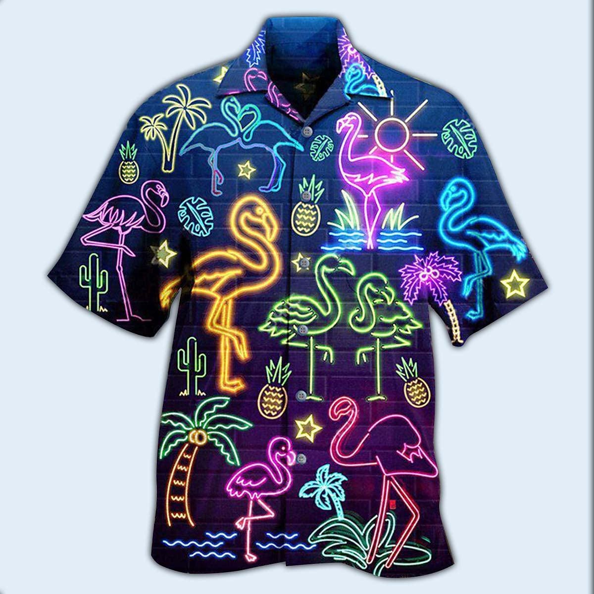Herren Flamingo Lampen Hemd Hawaiihemd Sommerhemd Aloha-Shirt Kurzarm Hemd Umlegekragen Tropisch Modisch Strassenmode Casual Hawaiianisch Festtage Schwarz Gelb Hellgrün S M L 2025 - $24.99 –P1