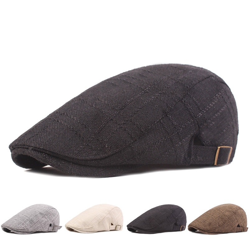 Hombre Gorra Plana Negro Beige Lino Moda Ropa de calle Elegante Moda de los años 20 Exterior Diario Noche Plano Templado 2026 - $13.49 –P1