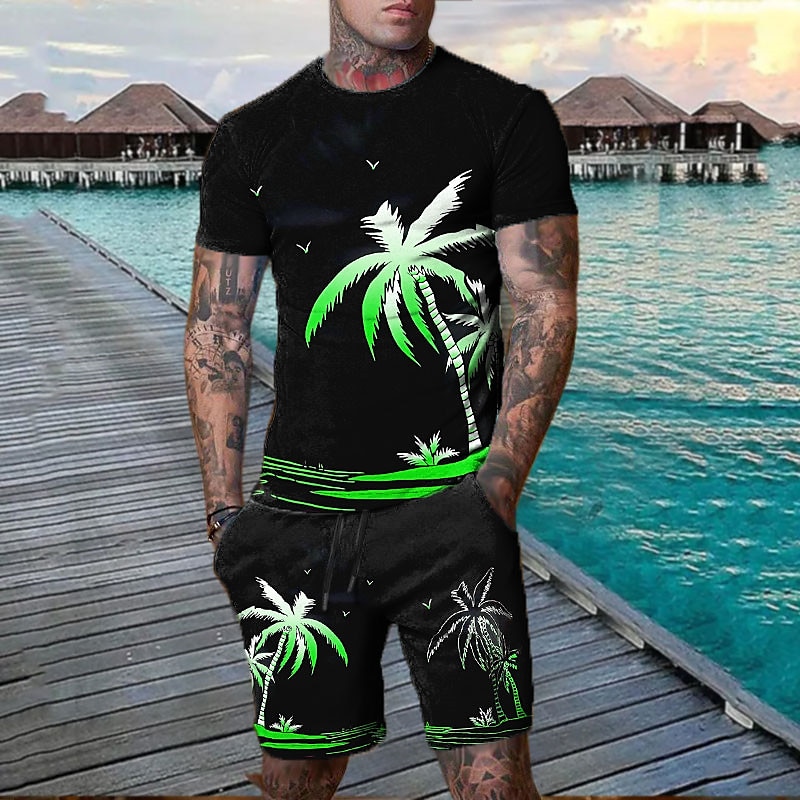 Voor heren Grafisch Kokosnootboom 2 stuks T-shirts sets Set korte broeken en T-shirts T-shirtoutfits Korte mouw Strakke ronde hals Hawaii Ontwerper Casual Buiten Vakantie Dagelijks 3D-afdrukken 2025 - $25.99 –P2