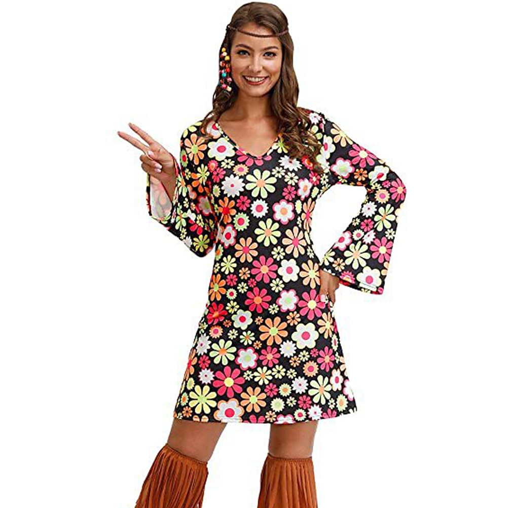 Retro Vintage 1970s Disco Dress Flare Cuff Sleeve Hippie Printing Women's Masquerade Party & Evening Pride Parade Pride Month Adults' Dress 2025 - $21.99 –P17