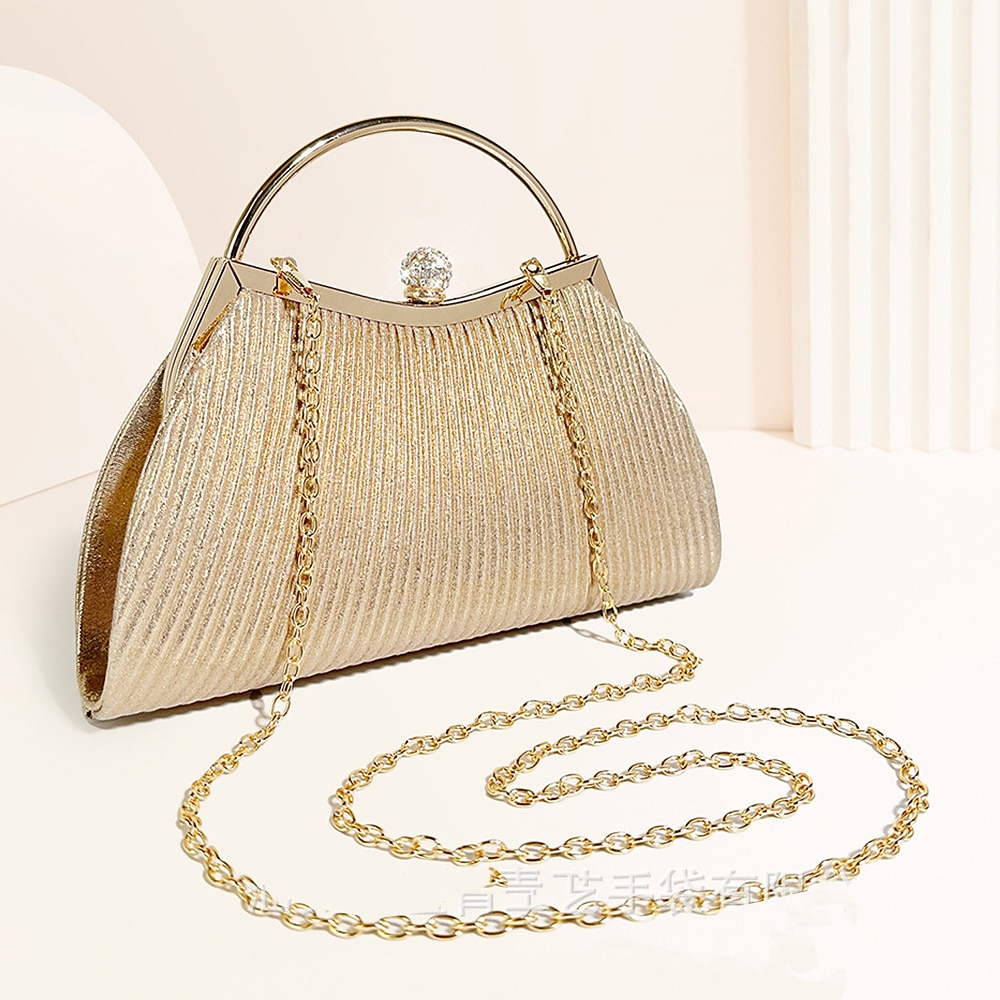 sac à main de soirée élégant en or pour femme – sac à main métallique plissé avec poignée en strass pour femme, mariage, fête et événements officiels de 2025 ? $26.99 –P4