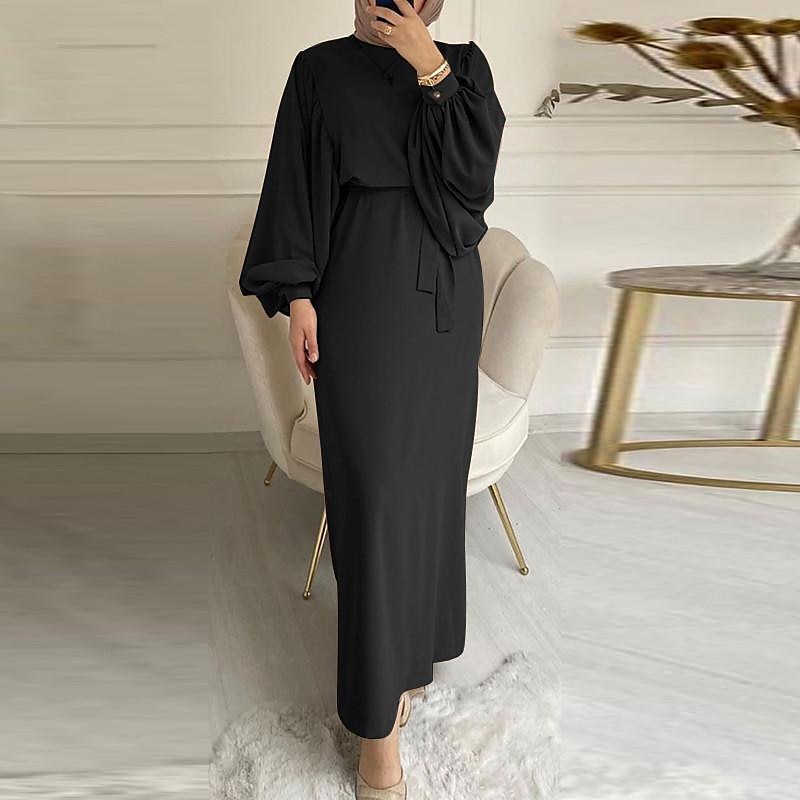 conjunto com vestido abaya feminino vestido maxi muçulmano árabe com cinto vestido religioso árabe saudita lenços hijab cachecol envoltório headpiece ramadan religioso 2 peças feminino ramadan árabe de 2025 por $42.99 –P8