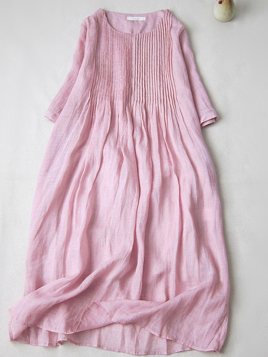 Women's Casual Dress Cotton Linen Dress Midi Dress Cotton Blend Basic ...