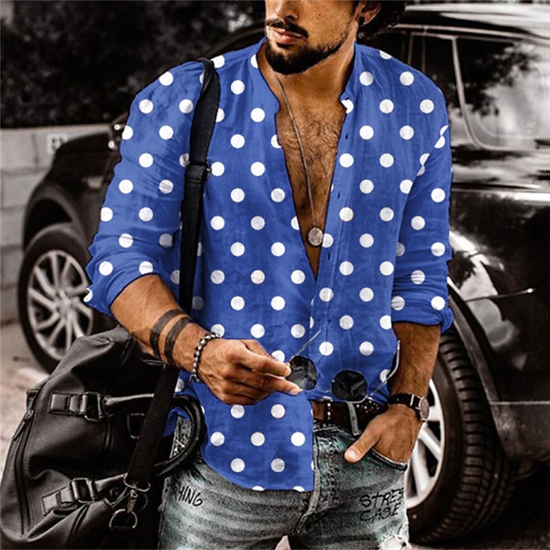 Herr Skjorta Sommarskjorta Knapp upp skjorta Rubinrött Blå Grå Långärmad Prickig Hög krage Utomhus Gata Button-Down Kläder Polyester Mode Ledigt Andningsfunktion Bekväm 2025 - $21.99 –P4