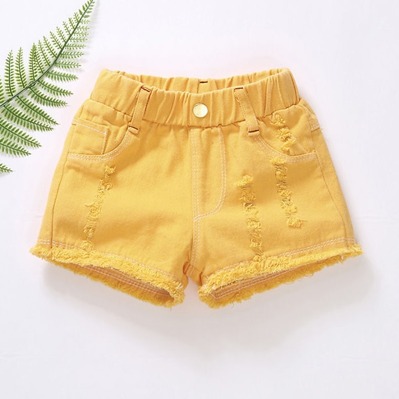 ילדים בנות שורטים צבע אחיד פעיל חלול חיצוני בָּחוּץ כותנה 3-7 שנים קיץ שחור לבן צהוב 2026 - $11.99 –P2