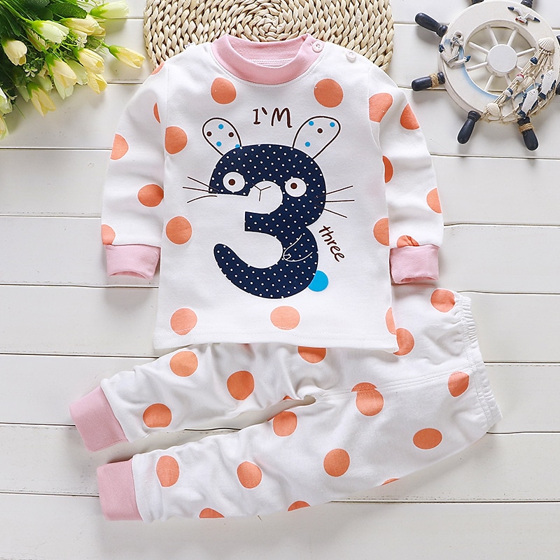 Barn Pojkar 2 delar T-shirt och byxa Långärmad Uggla A01 A02 Djur Tecknat Crewneck Sommar Vår Grundläggande Hem 3-7 år 2025 - $10.49 –P10