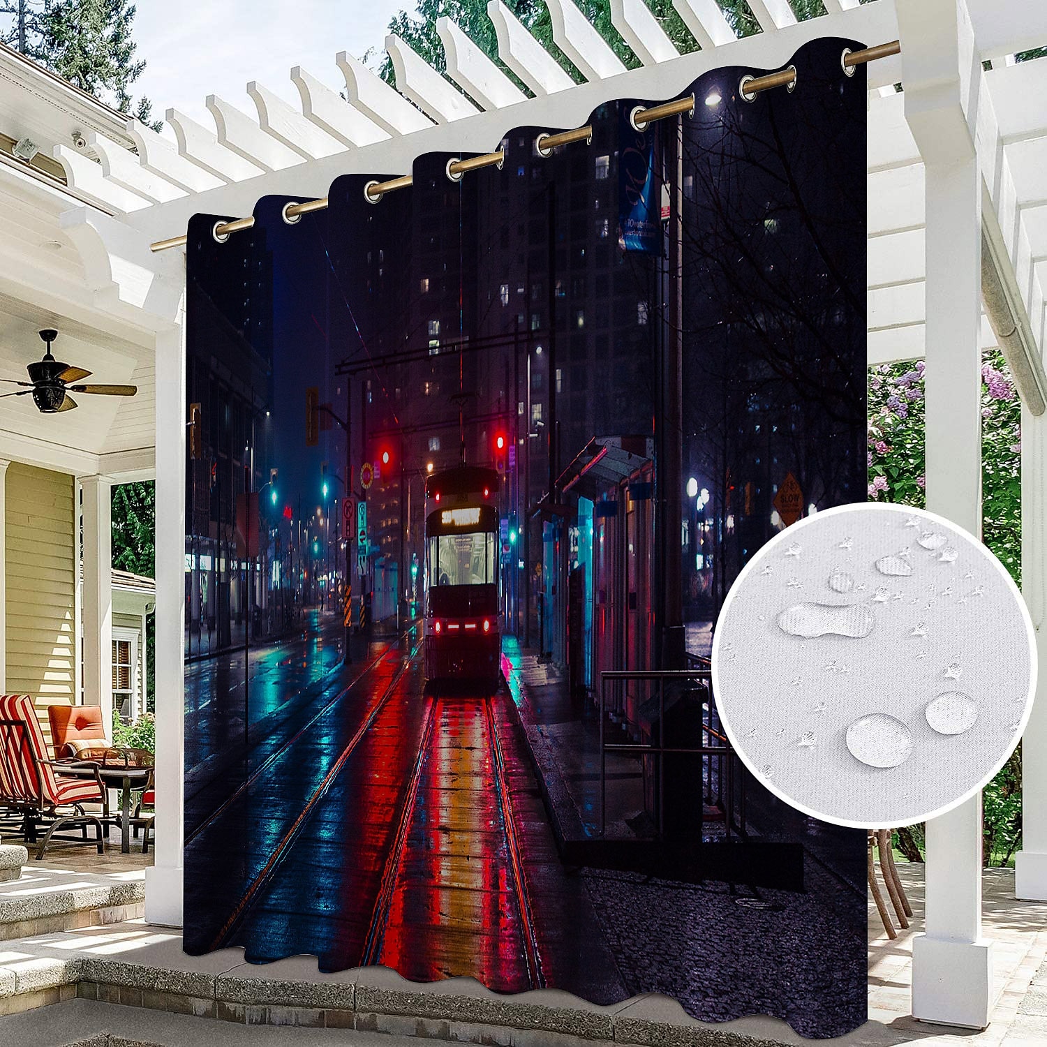 2 panely venkovní závěs soukromí vodotěsné, posuvné závěsy na terasu, pergolové závěsy průchodka 3D krajina pro altán, balkon, verandu, párty, hotel 2025 - $28.99 –P14