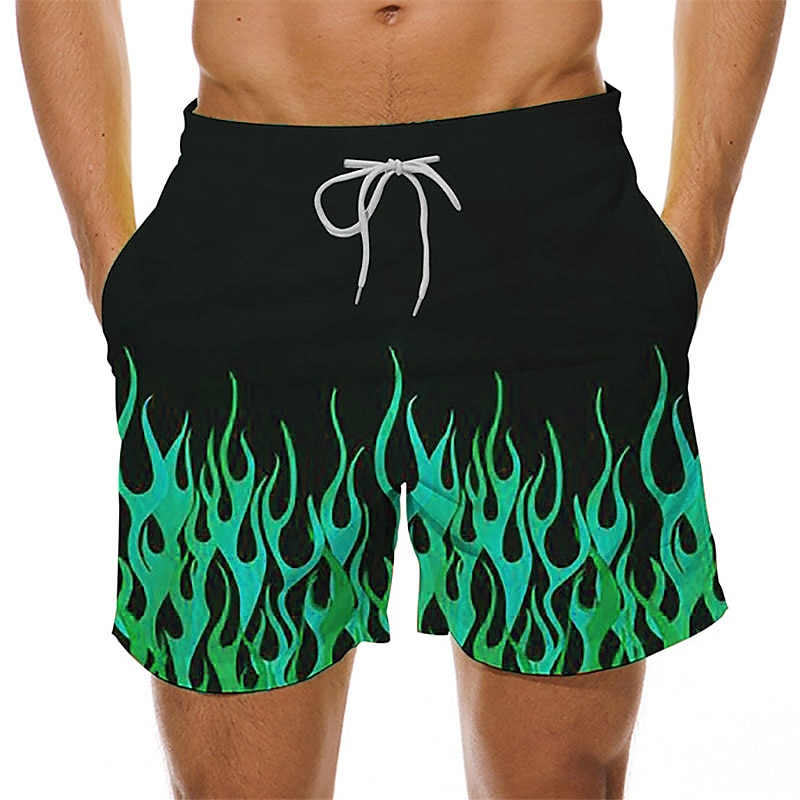 Men's Optical Illusion Print Flame Swim Trunks Swim Shorts Board Shorts Hawaiian Holiday Drawstring with Mesh lining Elastic Waist Designer Clothing Apparel 2025 - $19.99 –P3