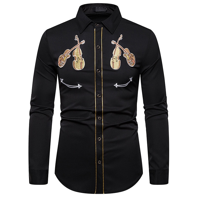 Bărbați Imprimeu Grafic Instrument muzical Cămașă Cămașă occidentală Cămașă de cowboy Manșon Lung Sport Modă Șic Stradă În aer liber Zilnic Toamna iarna Răsfrânt Imprimeu Buton în jos Negru Alb 2025 - $26.99 –P5