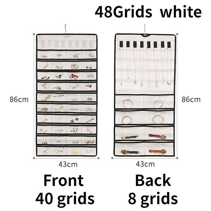 48grids hengende smykker oppbevaring øredobber halskjede armbånd hengende gjennomsiktig veske med rom holder organisator 2026 - $19.99 –P7