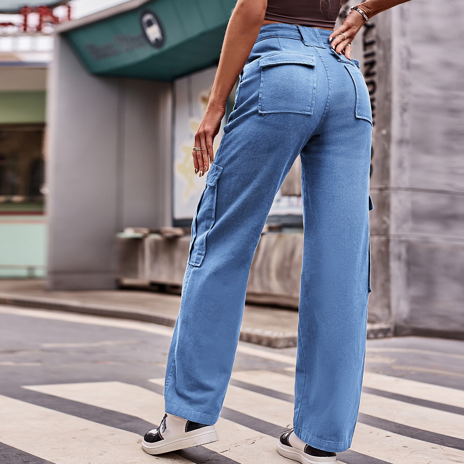 Women's Jeans Cargo Pants Pants Trousers Full Length Denim Micro-elastic Fashion Casual Daily Black Blue S M 2023 - US $39.99 –P9