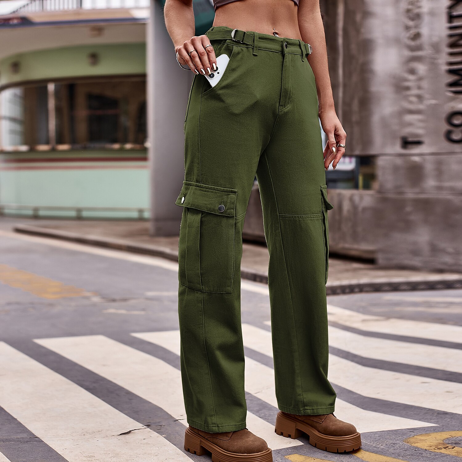 Women's Jeans Cargo Pants Pants Trousers Full Length Denim Micro-elastic Fashion Casual Daily Black khaki S M 2023 - US $44.99 –P5
