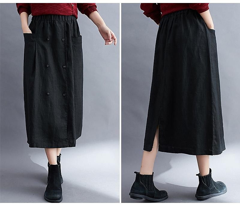 Women's Skirt A Line Long Skirt Linen Skirts coastal grandma style Basic Casual Long Midi Skirts Solid Colored Pocket Split Ends Street Daily Black Brown Green Apricot Spring & Summer Cotton Linen 2025 - $21.99 –P5