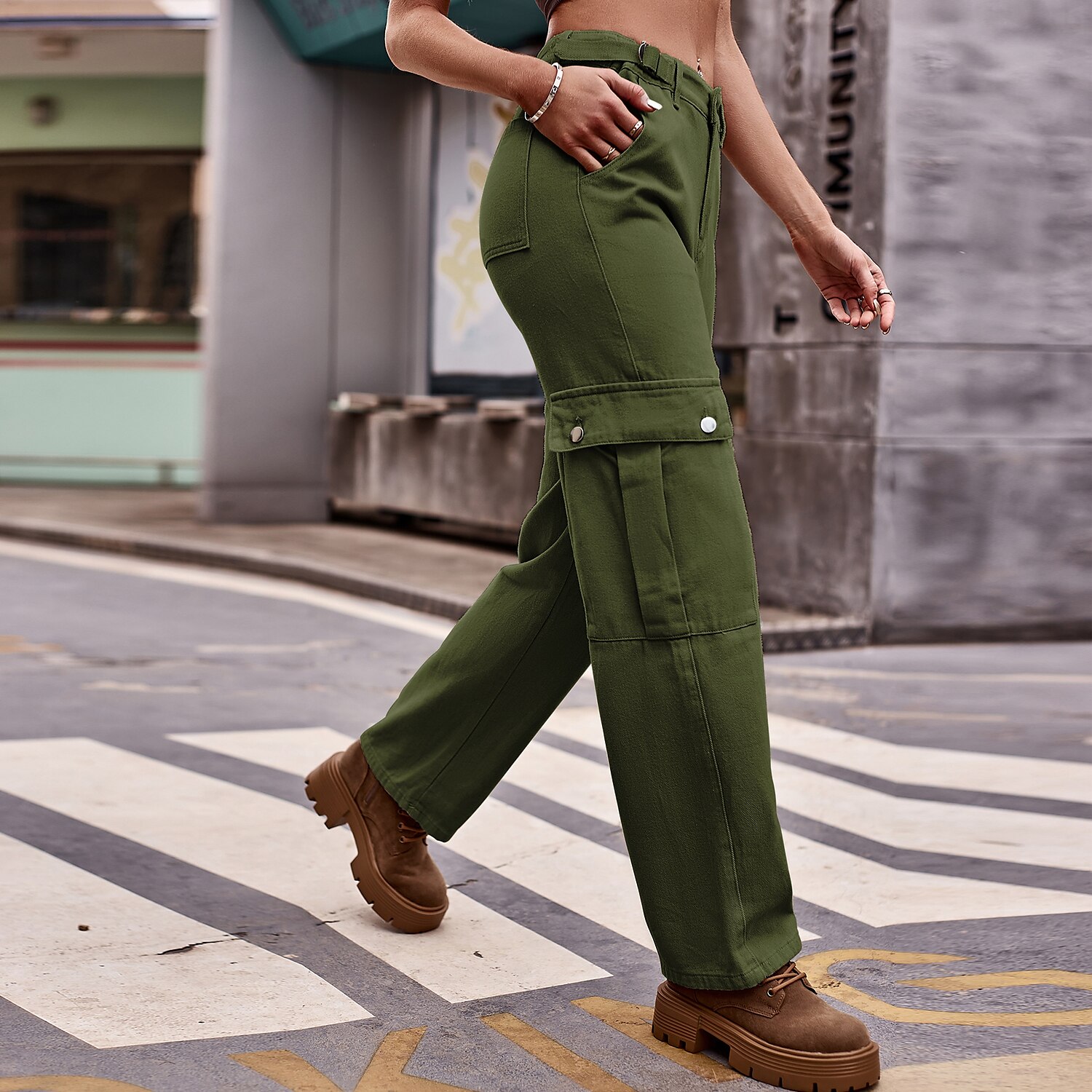 Women's Jeans Cargo Pants Pants Trousers Full Length Denim Micro-elastic Fashion Casual Daily Black khaki S M 2023 - US $44.99 –P6