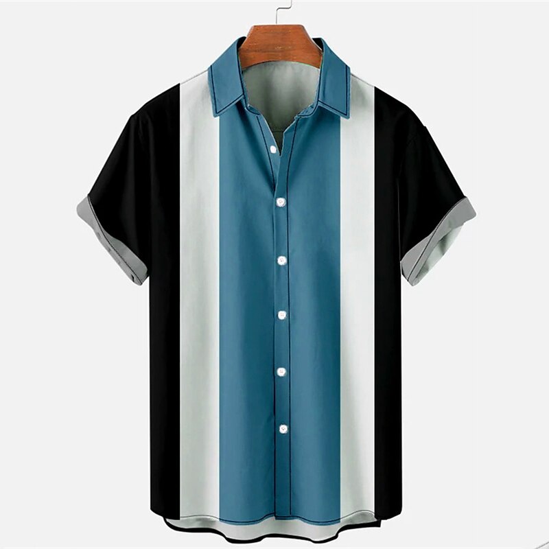 Per uomo Camicia Camicia estiva Camicia con bottoni Camicia da bowling Nero+Bianco+Verde militare Giallo Blu Rosso Grigio Manica corta Color Block Collo ripiegabile Con stampe Giornaliero Per eventi del 2025 a $17.49 –P6