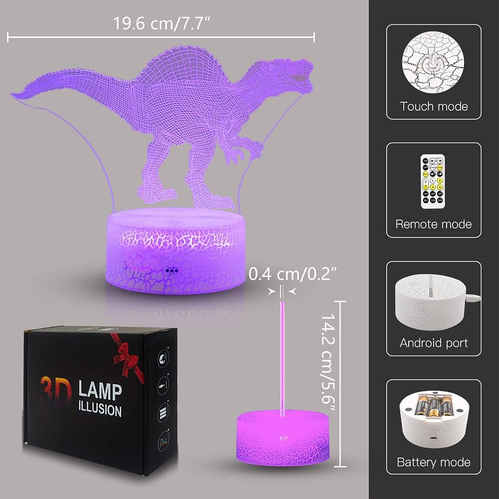 Lampada da illusione di dinosauro 3d a luce notturna Lampada da arredamento a 16 colori con telecomando per il bar della camera da letto da salotto I migliori giocattoli regalo per ragazze dei ragazzi del 2025 a $11.99 –P5