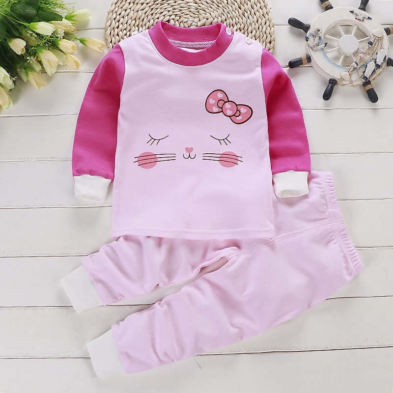Barn Pojkar 2 delar T-shirt och byxa Långärmad Uggla A01 A02 Djur Tecknat Crewneck Sommar Vår Grundläggande Hem 3-7 år 2025 - $10.49 –P19