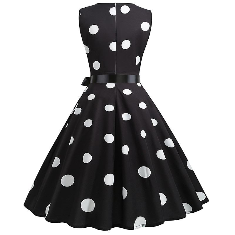 robe rockabilly femme a-ligne à pois robe swing robe évasée avec accessoires ensemble années 1950 années 60 rétro vintage avec bandeau foulard en mousseline de soie boucles d'oreilles lunettes oeil de 2025 ? $32.99 –P4